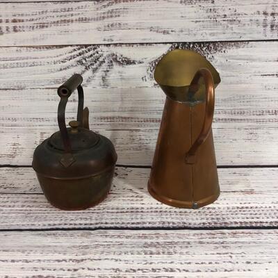 Copper Metal tea pot and jug pitcher pair
