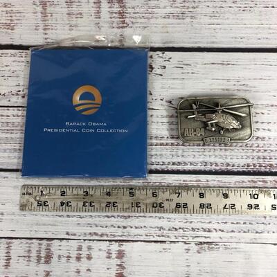 Barack Obama Presidential Pin Collection & AH-64 Belt Buckle