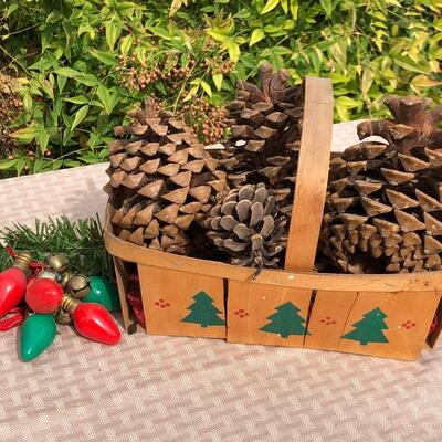Vintage pinecones in basket