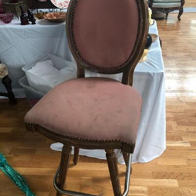 Three vintage wood barstools with footrest 