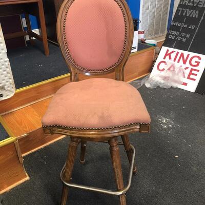 Three vintage wood barstools with footrest 