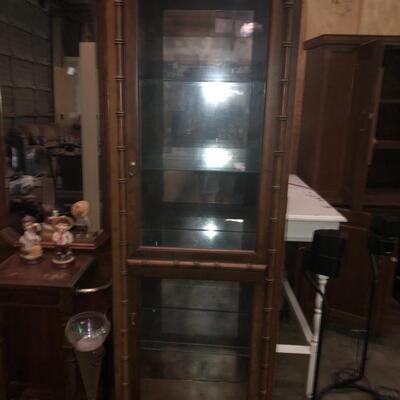 Vintage Bamboo style Wood China cabinet 