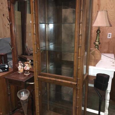 Vintage Bamboo style Wood China cabinet 