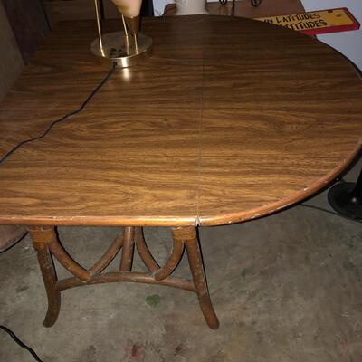 Bamboo fold down table with 2 cane chairs