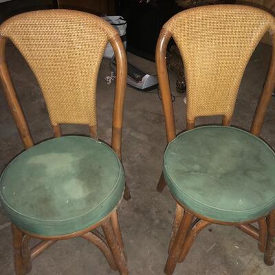 Bamboo fold down table with 2 cane chairs