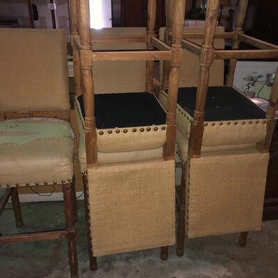 Five vintage  high back wood barstools 