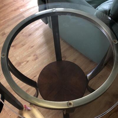 3 vintage glass and wood tables 