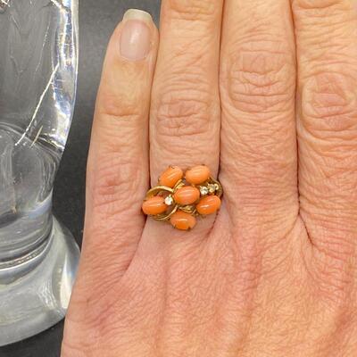 Vintage Goldtone and Coral Cabochon Cluster Ring