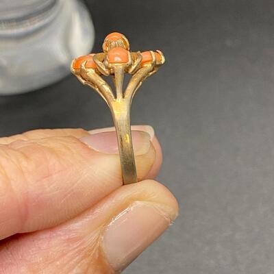 Vintage Goldtone and Coral Cabochon Cluster Ring