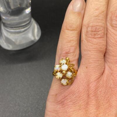 Vintage Goldtone & Opal Cabochon Cluster Ring