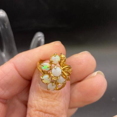 Vintage Goldtone & Opal Cabochon Cluster Ring