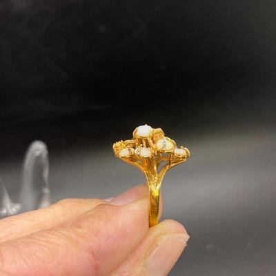 Vintage Goldtone & Opal Cabochon Cluster Ring