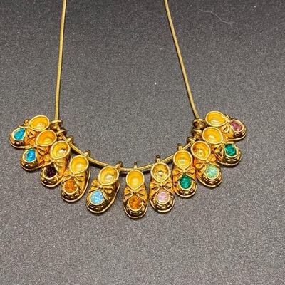 Goldtone Baby Shoe Birthstone Charm Necklace