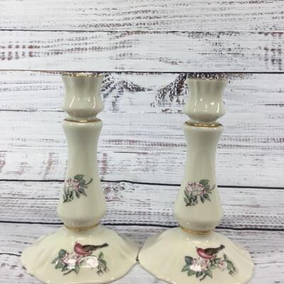 Lenox Serenade Set of Two Candle Holders Bird Flower Design