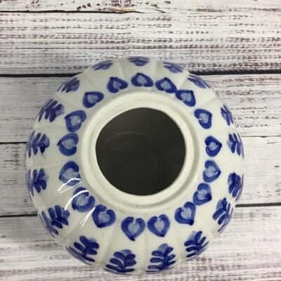 White and Blue Patterned Vintage Lidded Melon Ginger Jar