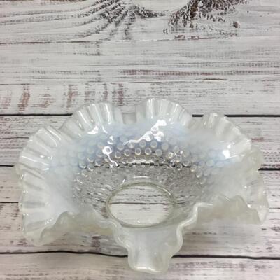 Vintage Fenton Hobnail OmbrÃ© White, Light Blue, and Clear Glass Bowl