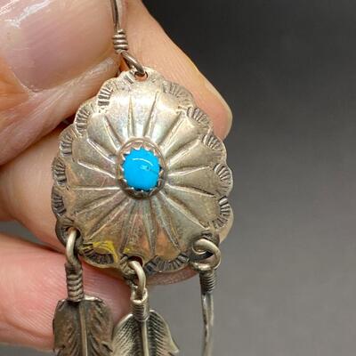 Sterling Silver Turquoise Southwestern Medallion Feather Earrings & Ceramic Bird Pendant