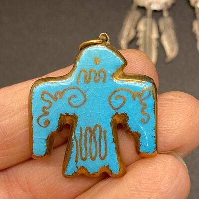 Sterling Silver Turquoise Southwestern Medallion Feather Earrings & Ceramic Bird Pendant