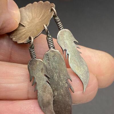 Sterling Silver Turquoise Southwestern Medallion Feather Earrings & Ceramic Bird Pendant