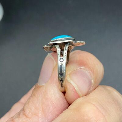 Southwestern Old Pawn Silvertone Turquoise Bird Ring