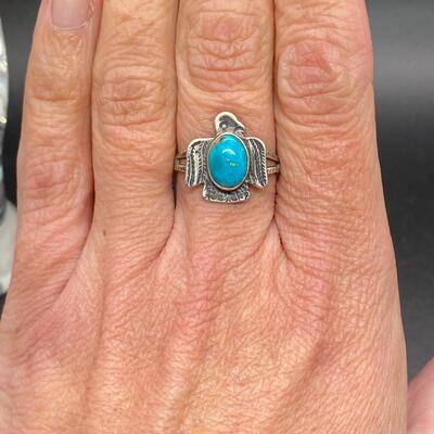 Southwestern Old Pawn Silvertone Turquoise Bird Ring