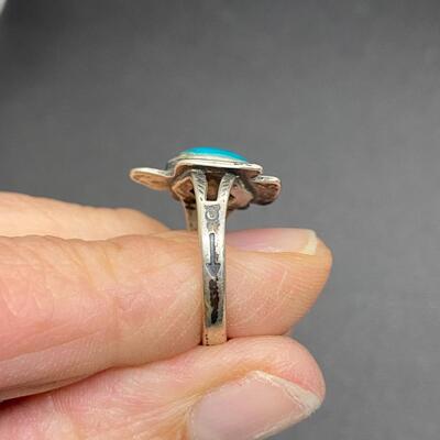 Southwestern Old Pawn Silvertone Turquoise Bird Ring