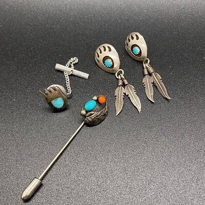 Southwestern Old Pawn Sterling Jewelry Lot Signed Pin