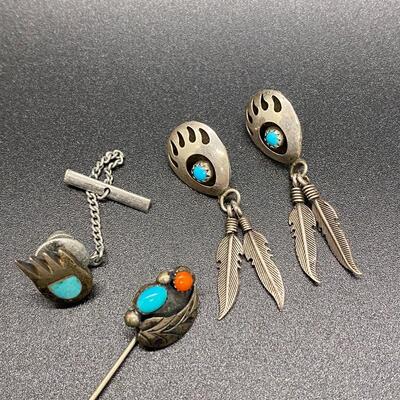 Southwestern Old Pawn Sterling Jewelry Lot Signed Pin