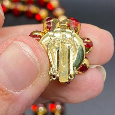 Vintage Beaded Red and Gold Jewelry Set