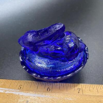Miniature Rabbit on a Basket Glass Trinket Dish