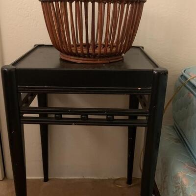 Side table with basket and lamp