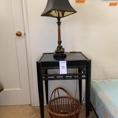 Side table with basket and lamp