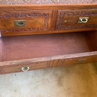 Chinese chest of drawers and lamp. 