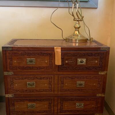 Chinese chest of drawers and lamp. 
