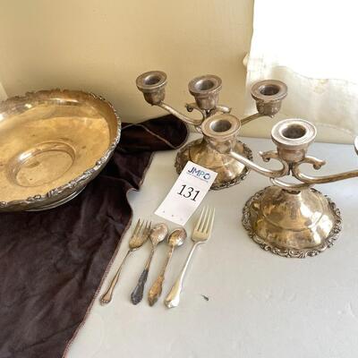 Sterling candlesticks, bowl and more