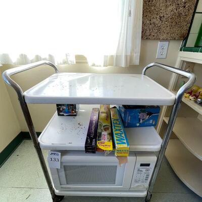 Microwave and 3 tier rolling cart
