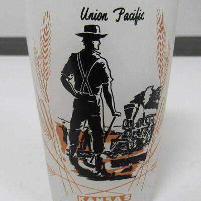 Vintage Small Union Pacific Railroad Frosted Glass Tumber, Kansas