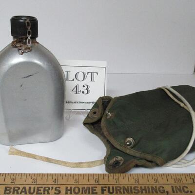 Vintage Aluminum Canteen With Holder