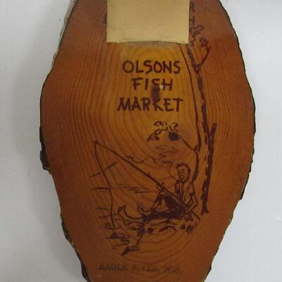 Vintage "Up North" Wall Plaque Advertising From Olson's Fish Market Eagle River Wisconsin, 1950-60s Rustic Decor