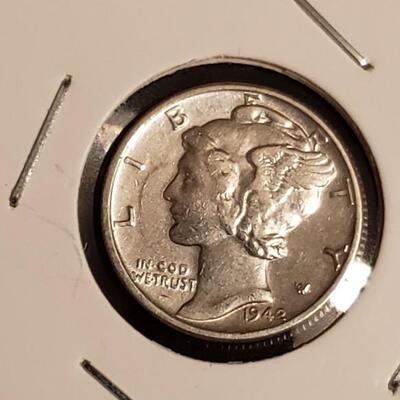 Rare Error 1942 P Mercury dime AU 