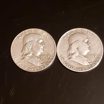 2 silver Franklin half dollars 