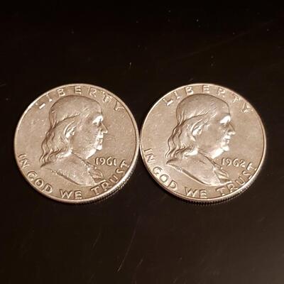 2 silver Franklin half dollars 