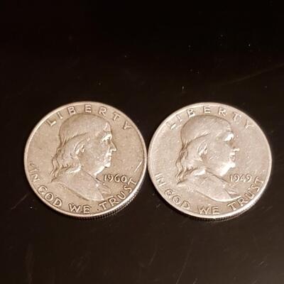 2 silver Franklin half dollars 