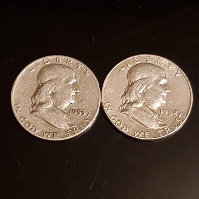 2 silver Franklin half dollars 