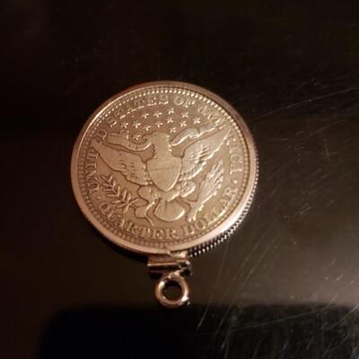 1915 barber silver quater in silver bezel 