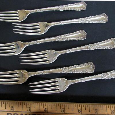 6 Antique Sterling Forks, Venus Pattern by Watrous Mfg Co, 6.9 Oz Total