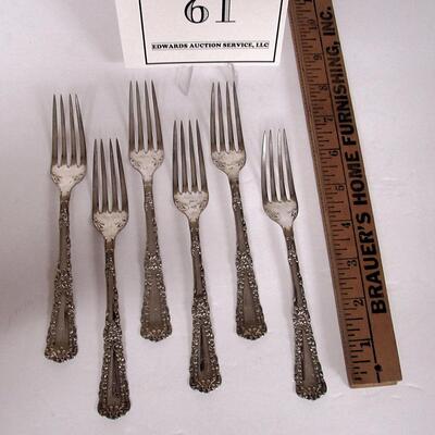 6 Antique Sterling Forks, Venus Pattern by Watrous Mfg Co, 6.9 Oz Total
