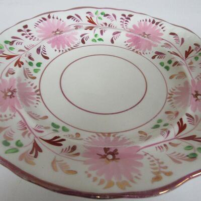 Vintage Pink Luster and Floral Plate, Unmarked