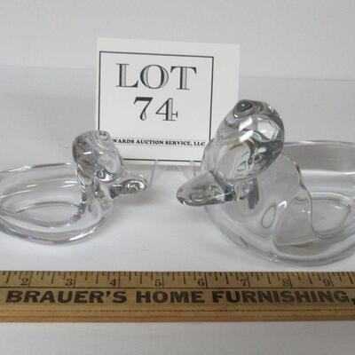 2 Vintage Duncan Miller Glass Duck Ashtrays
