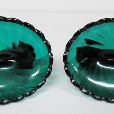Vintage Teal Colored Imperial Glass Two Lite Candlesticks, Newbound Pattern